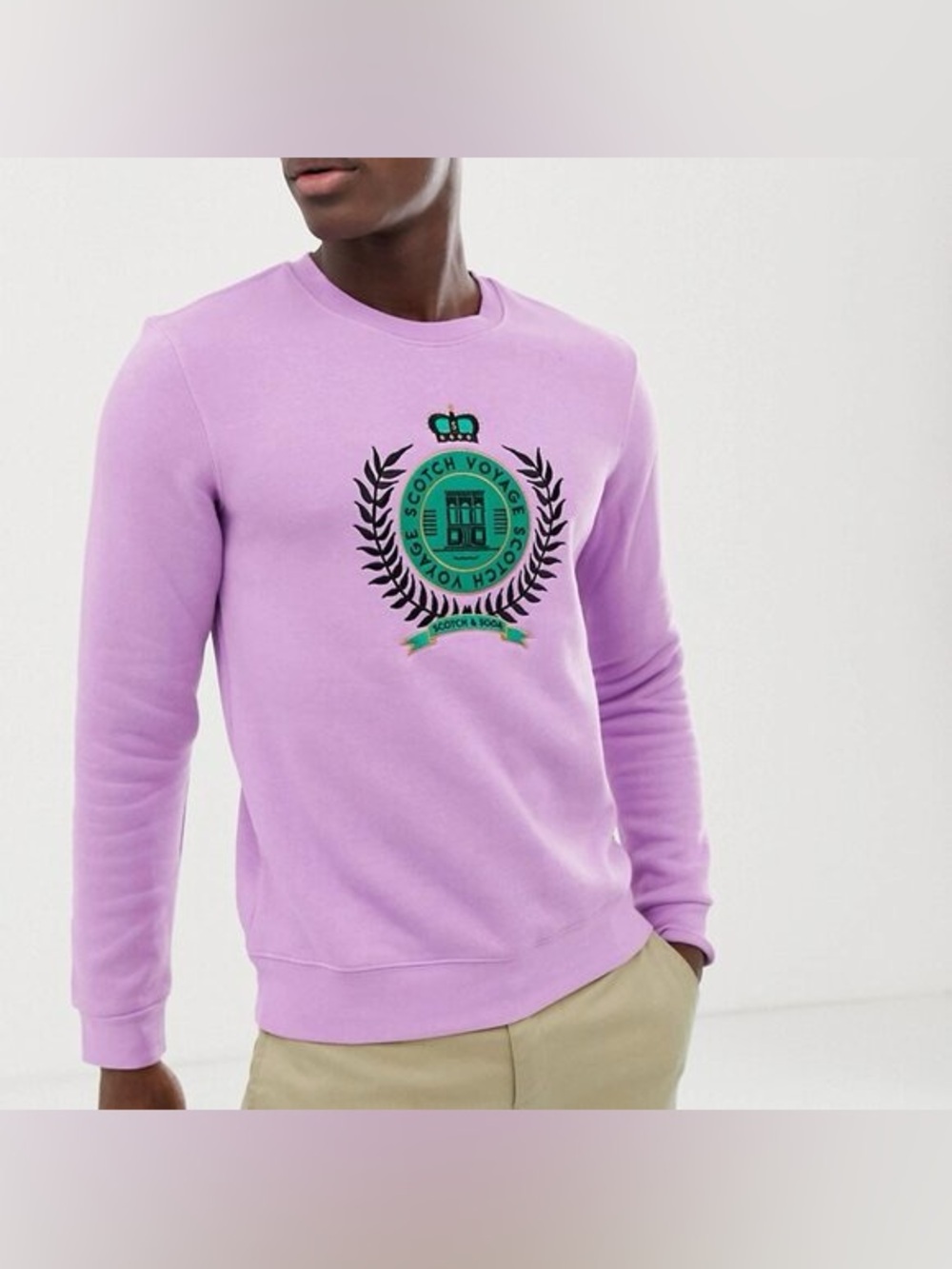 Scotch & Soda Men's Purple Scotch Voyage Graphic Crest Crewneck Sweatshirt Prep